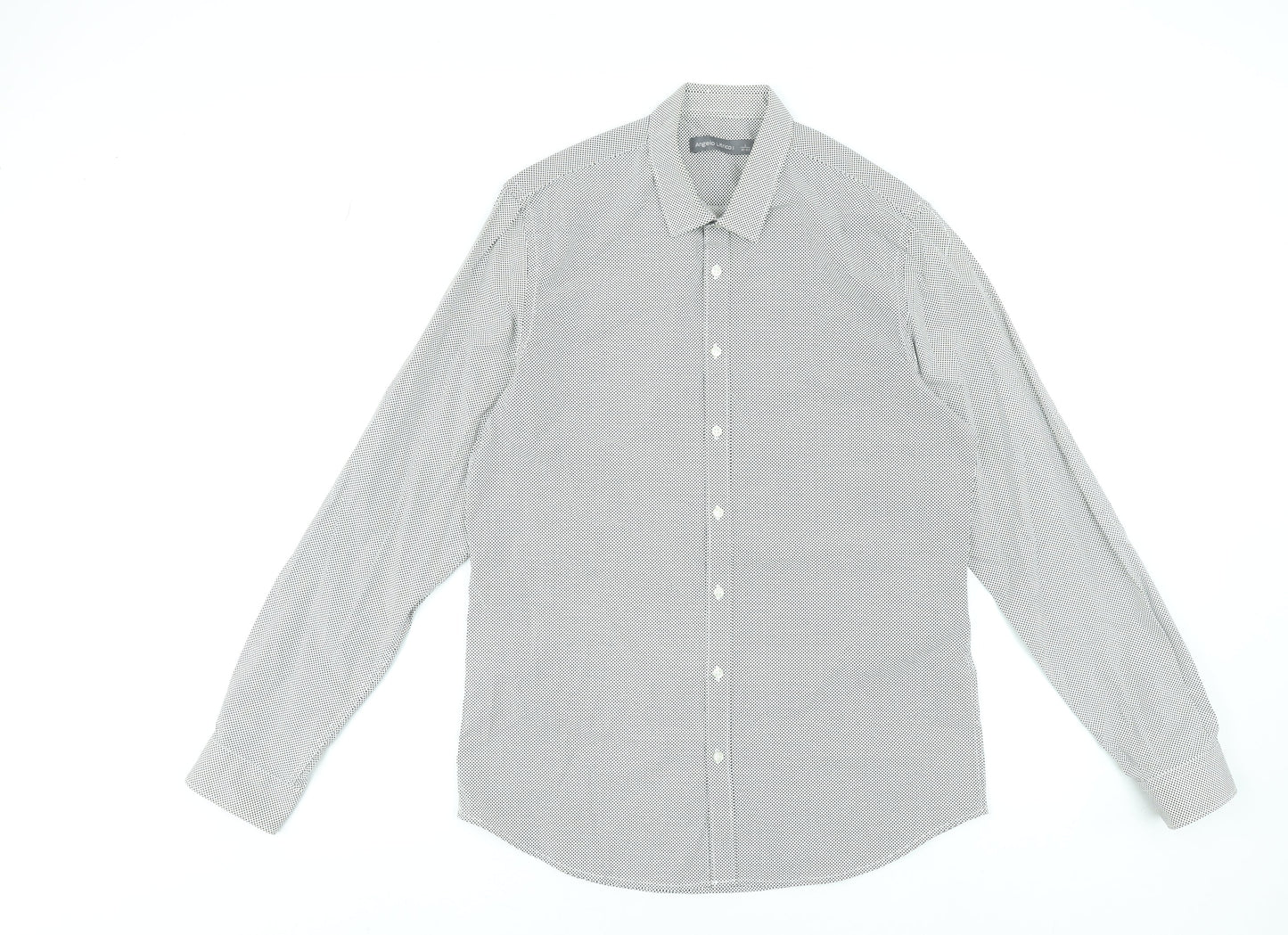 Angelo Litrico Men's Grey Polka Dot Long Sleeve Dress Shirt L 41-42