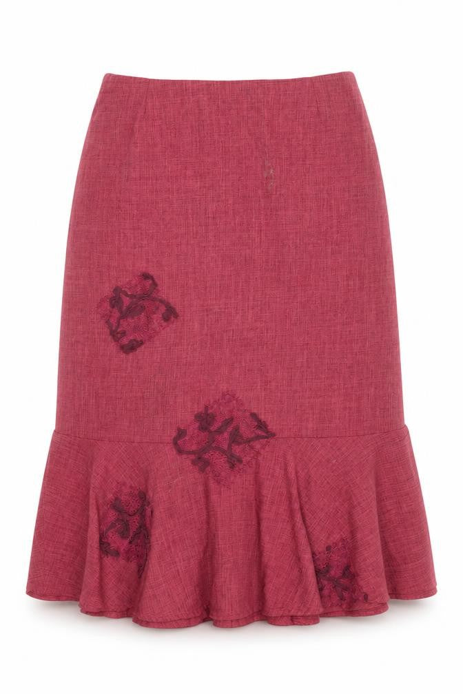 Ayalon Collection Women's Red Embroidered Midi Flared Skirt Size 18