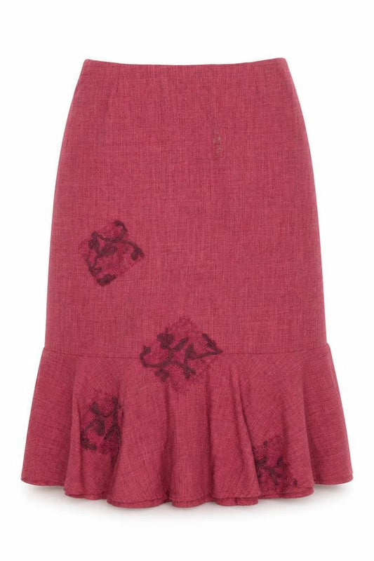 Ayalon Collection Women's Red Embroidered Midi Flared Skirt Size 18