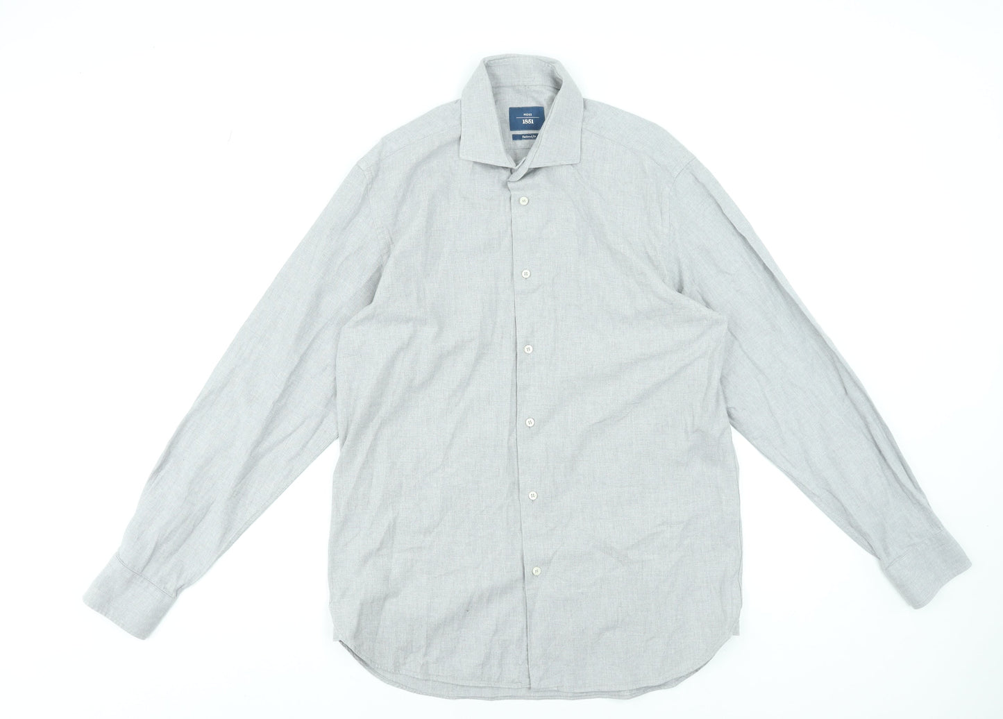 Moss 1851 Men's Grey Tailored Fit 16in Dress Shirt 100% Cotton