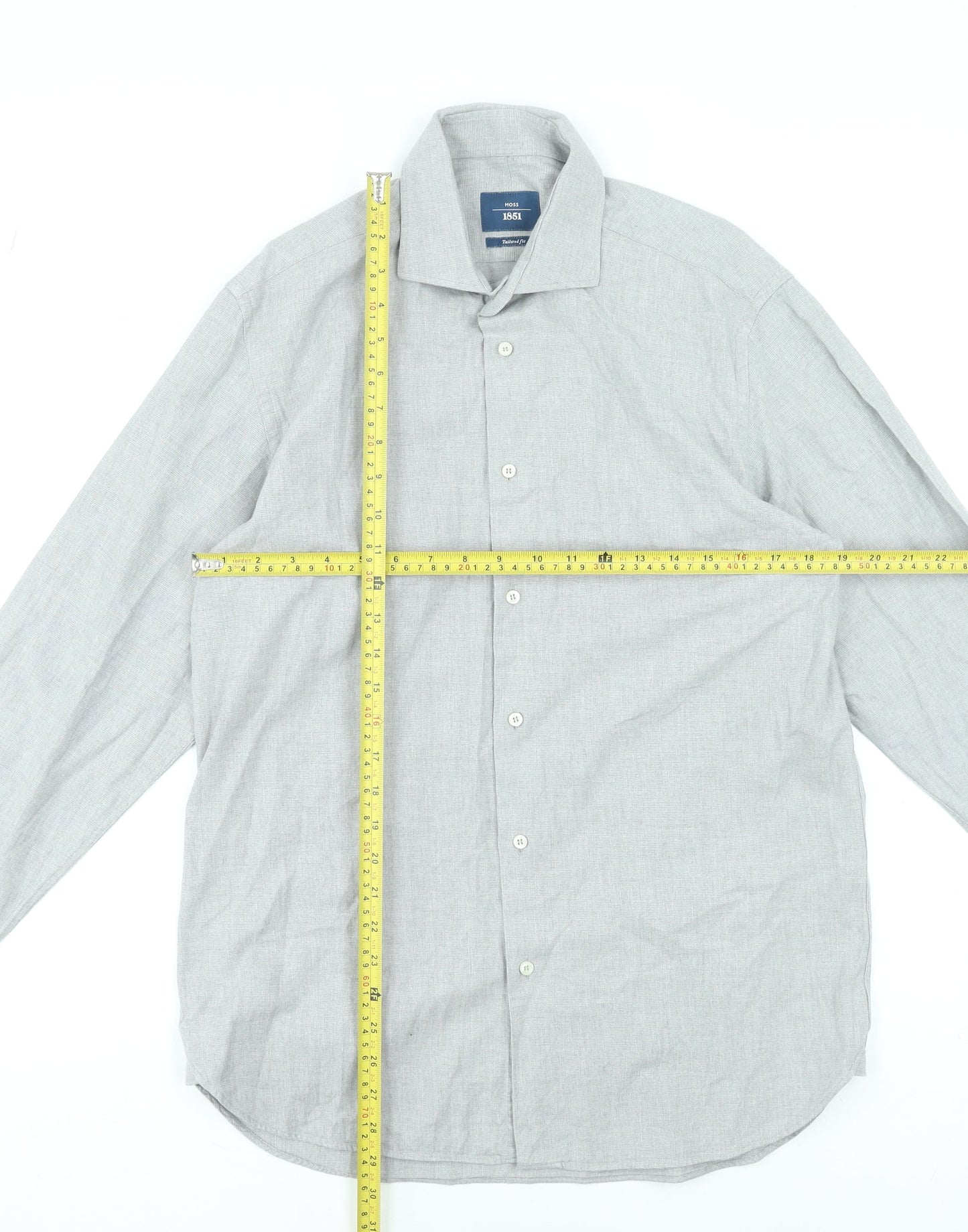 Moss 1851 Men's Grey Tailored Fit 16in Dress Shirt 100% Cotton