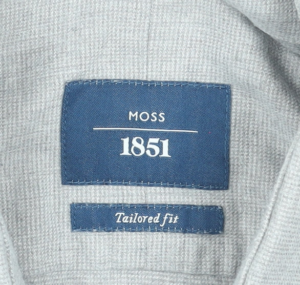 Moss 1851 Men's Grey Tailored Fit 16in Dress Shirt 100% Cotton