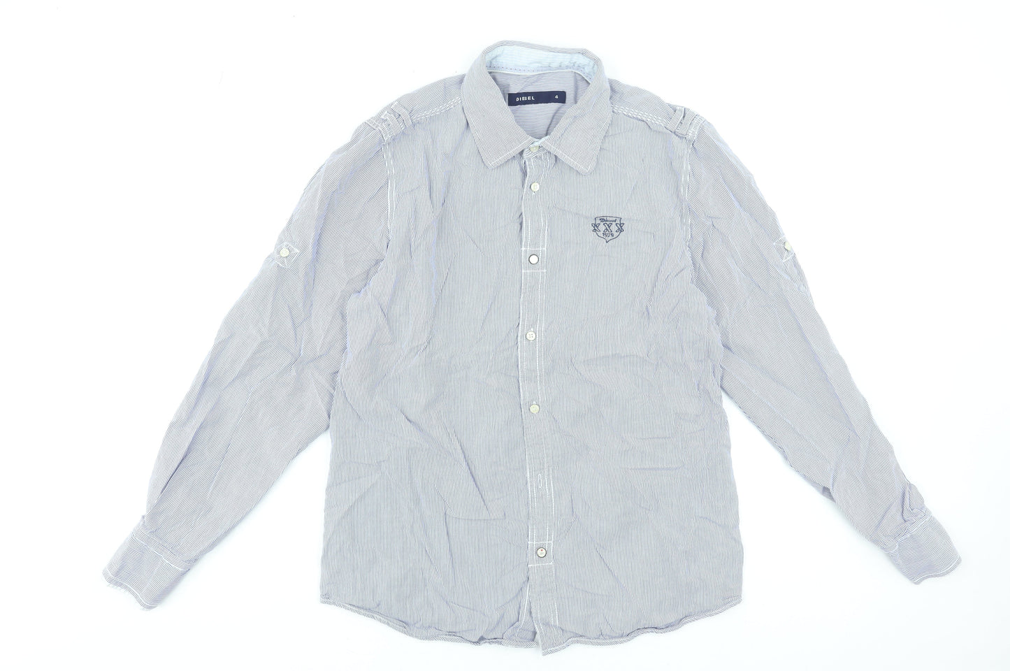 Diesel Men's Blue Striped Long Sleeve Cotton Button-Up Shirt L