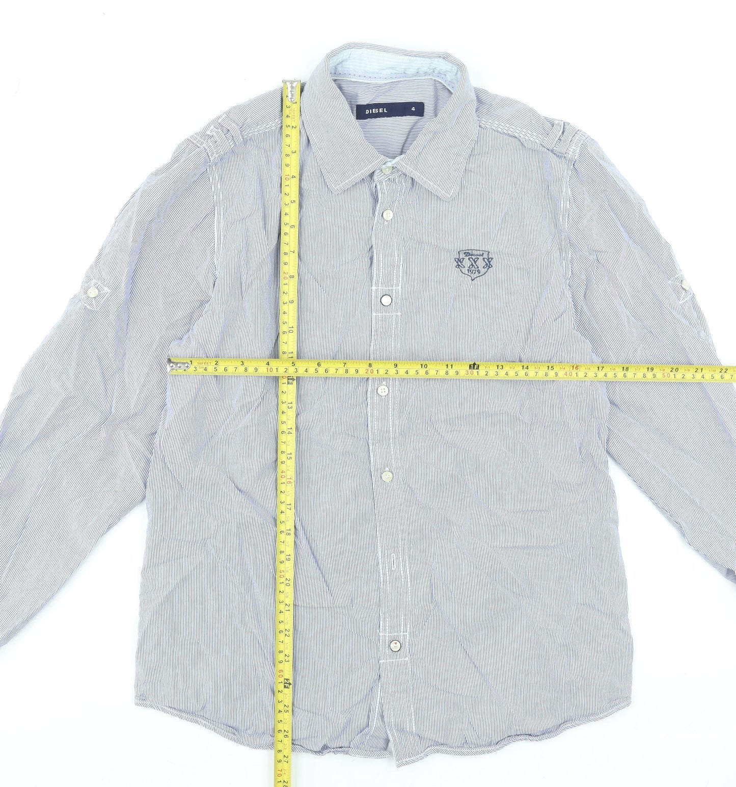 Diesel Men's Blue Striped Long Sleeve Cotton Button-Up Shirt L