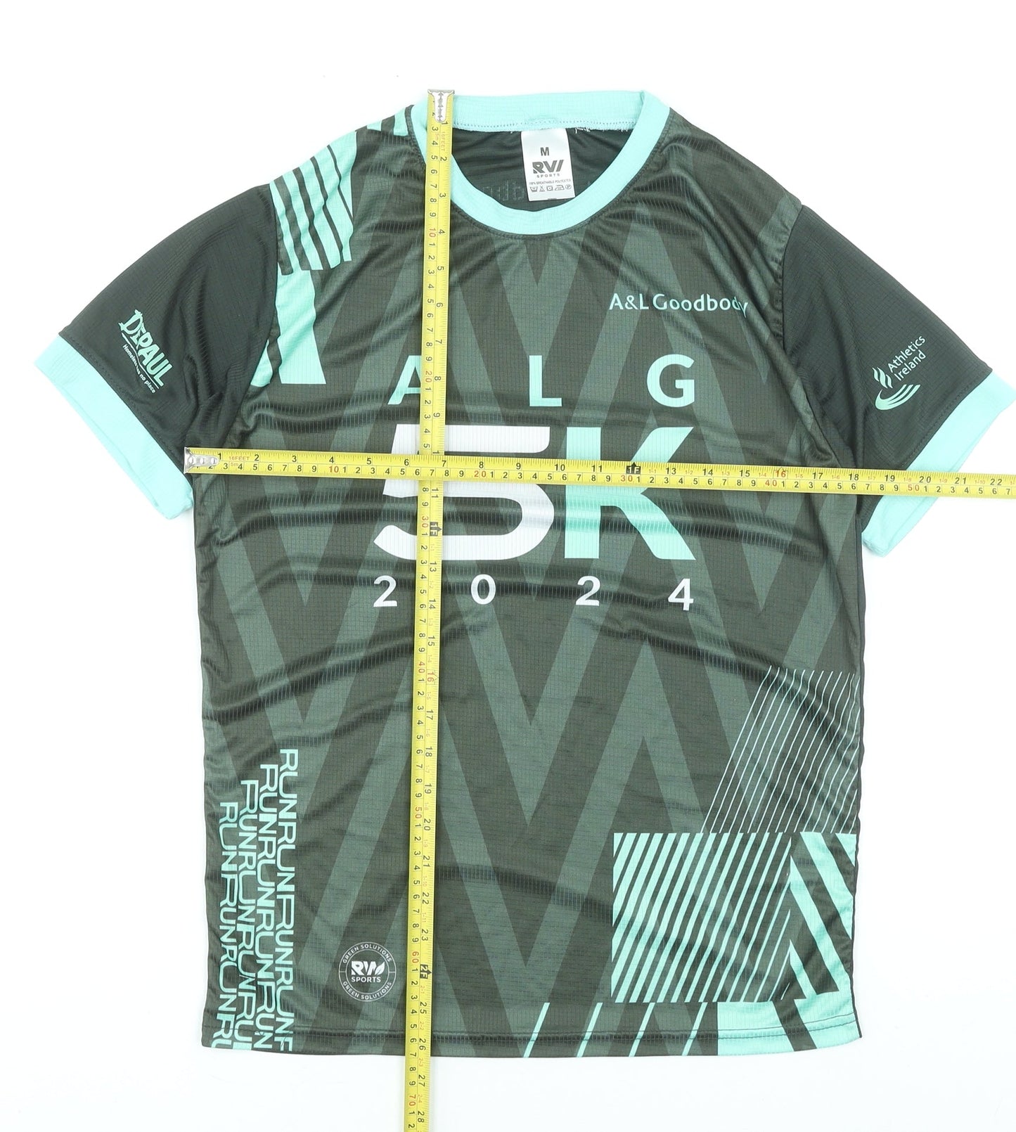 RVI Sports Mens Green Running 5K 2024 T-Shirt Size M Activewear Top