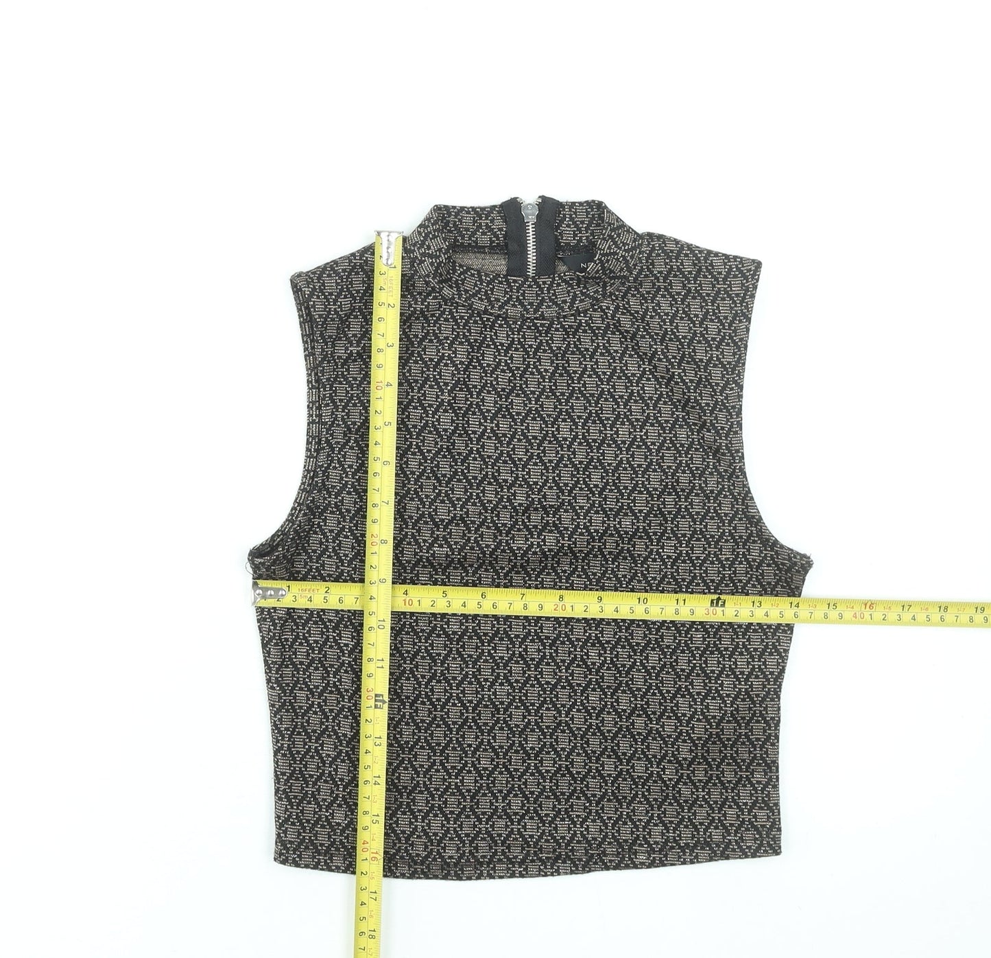 New Look Women's Black Geometric Mock Neck Sleeveless Cropped Top UK 8