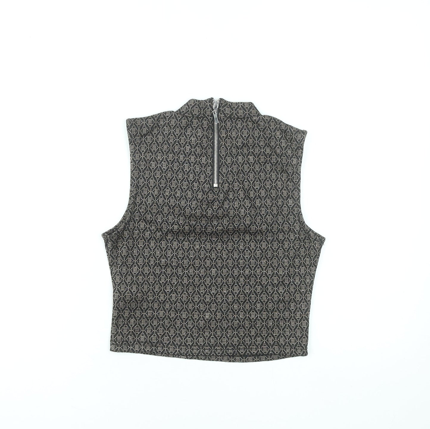 New Look Women's Black Geometric Mock Neck Sleeveless Cropped Top UK 8