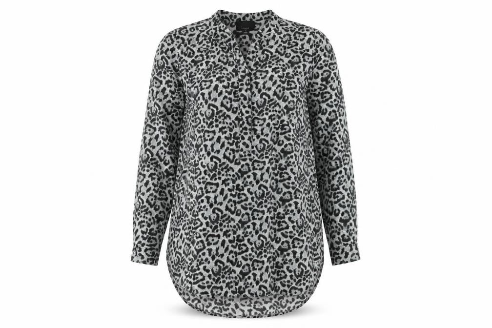 Lumière Women's Grey Leopard Print Tunic Blouse Size M