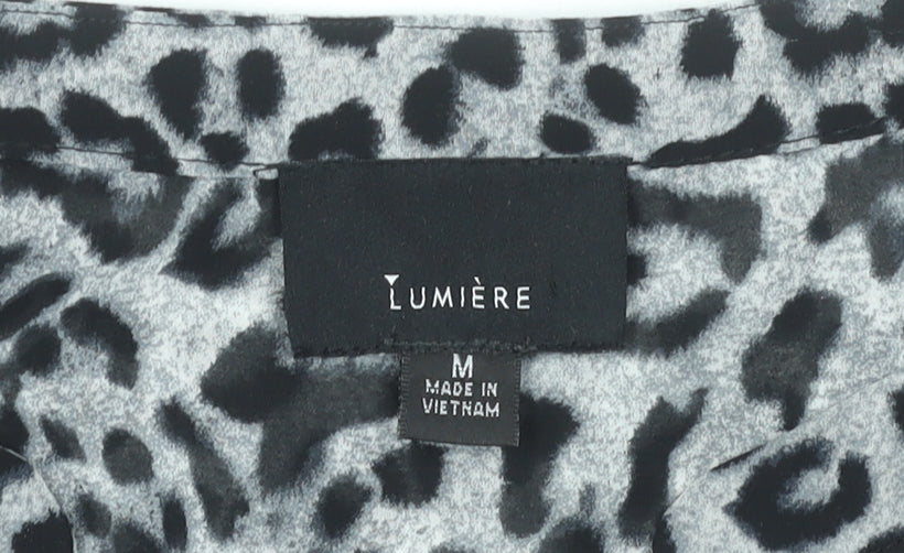 Lumière Women's Grey Leopard Print Tunic Blouse Size M