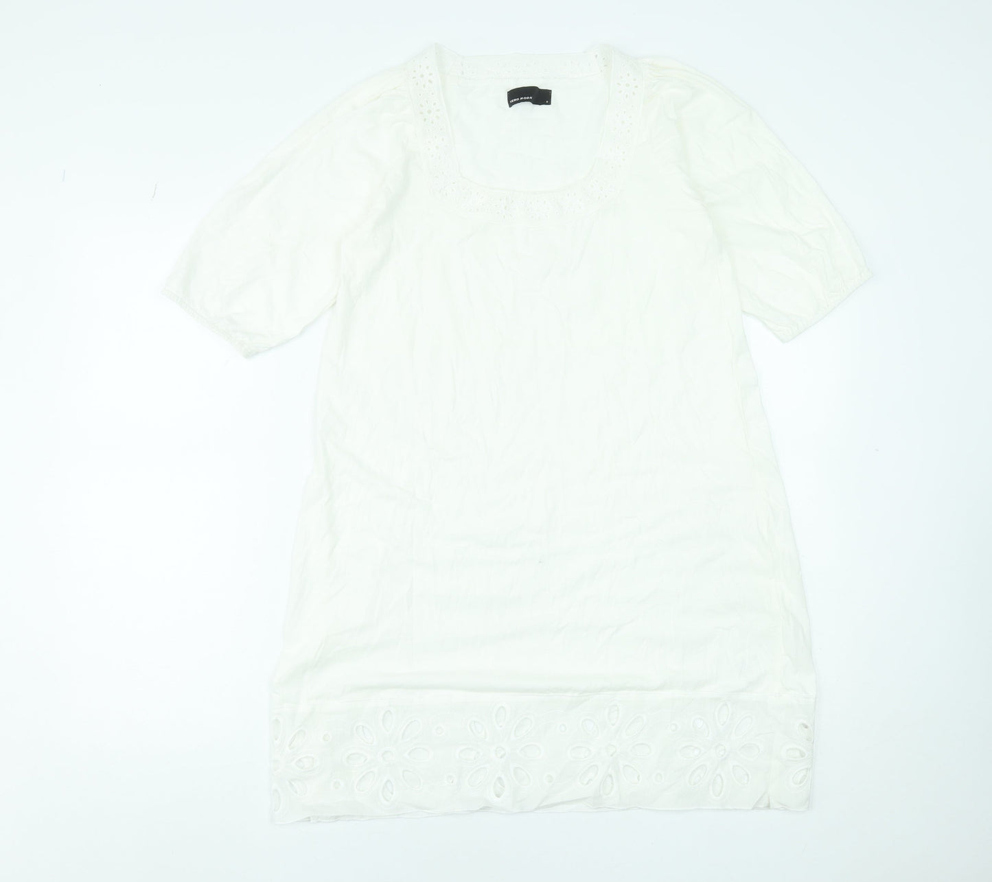 Vero Moda Women White Cotton Short Sleeve Shift Dress M