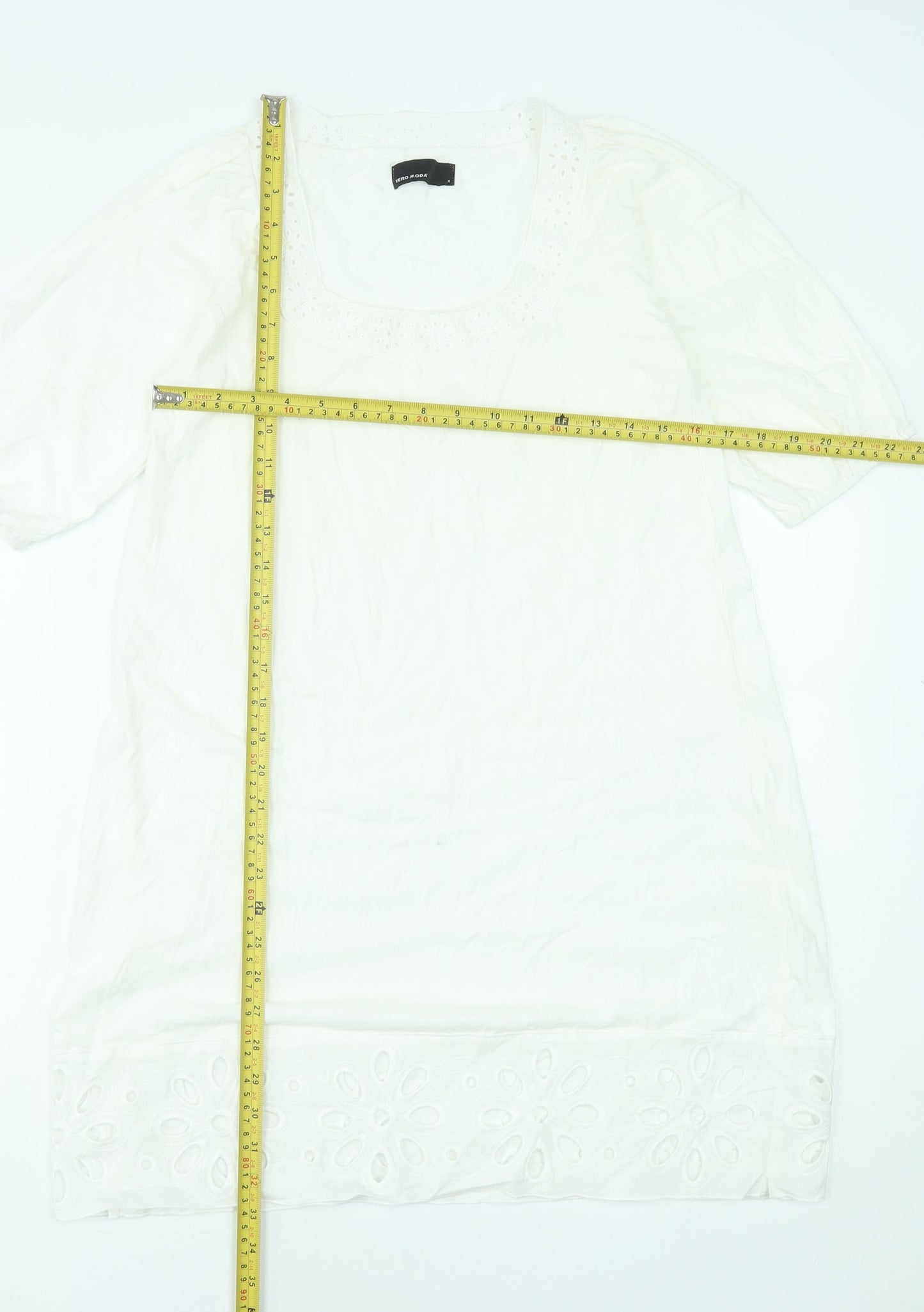 Vero Moda Women White Cotton Short Sleeve Shift Dress M