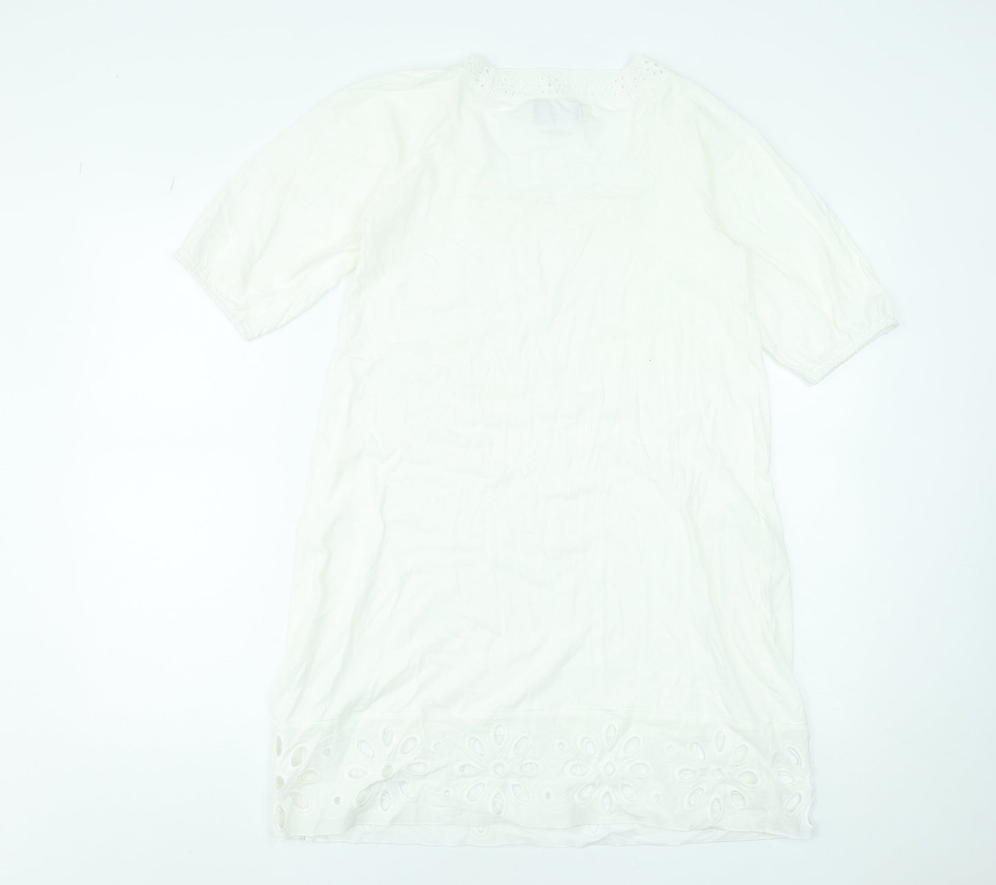 Vero Moda Women White Cotton Short Sleeve Shift Dress M