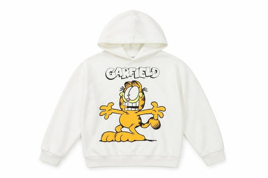 Garfield Girls White Pullover Hoodie 8-9 Years Long Sleeve Fleece Sweatshirt