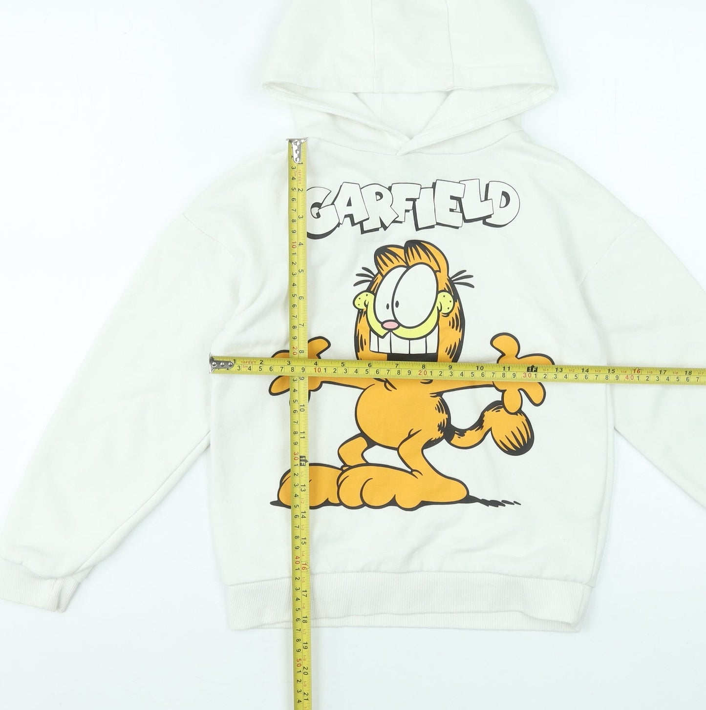 Garfield Girls White Pullover Hoodie 8-9 Years Long Sleeve Fleece Sweatshirt