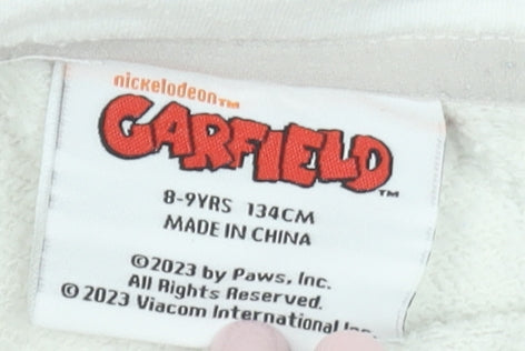 Garfield Girls White Pullover Hoodie 8-9 Years Long Sleeve Fleece Sweatshirt