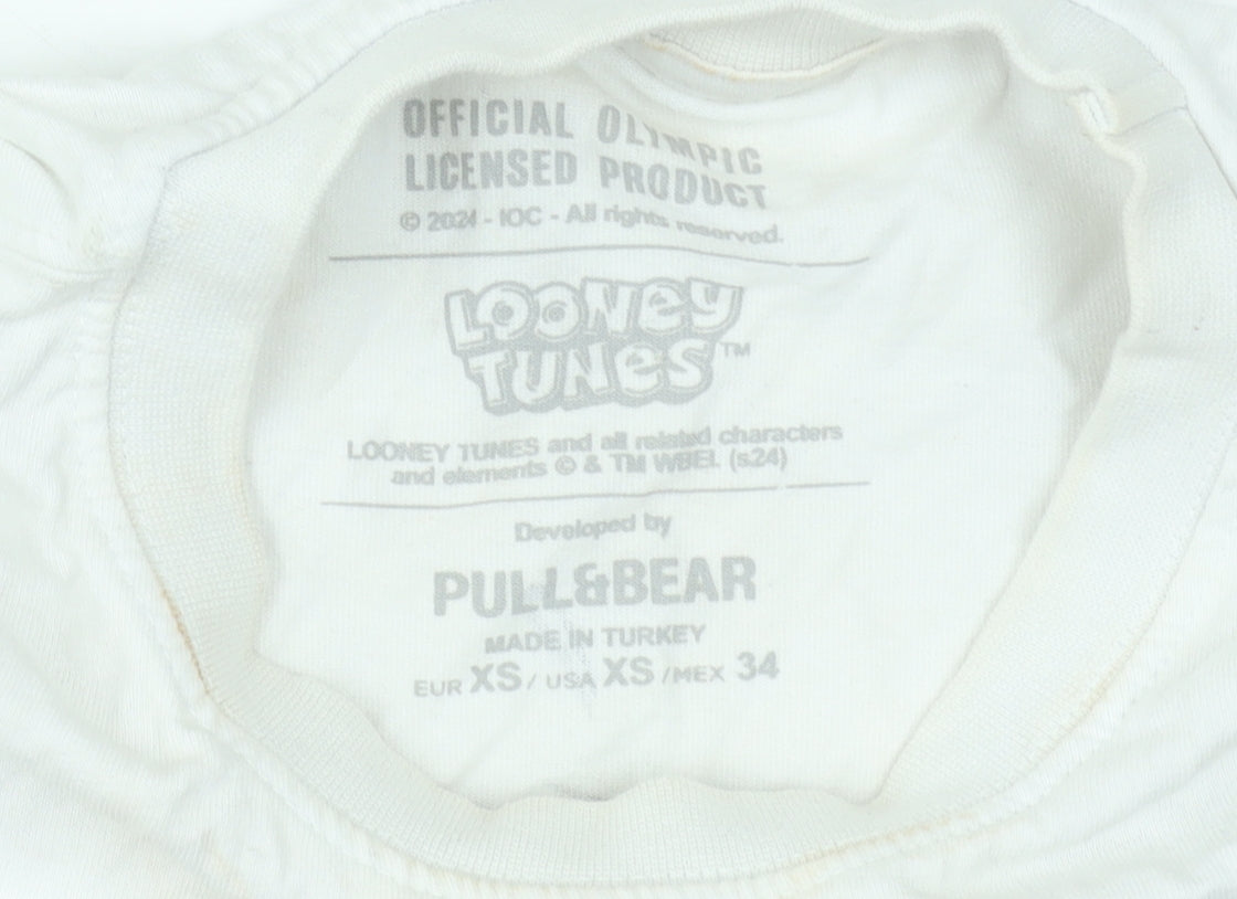 Pull & Bear Looney Tunes Olympic Dreams White Cotton T-Shirt XS Women's