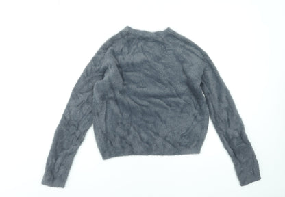 Pull&Bear Women’s Grey Striped Fluffy Knit Pullover Jumper XS