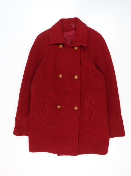 Definitions Women Red Wool Pea Coat Medium Classic Style