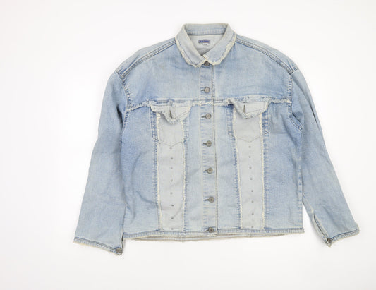 51 States Womens Blue Denim Jacket Size 2XL Frayed Button Casual