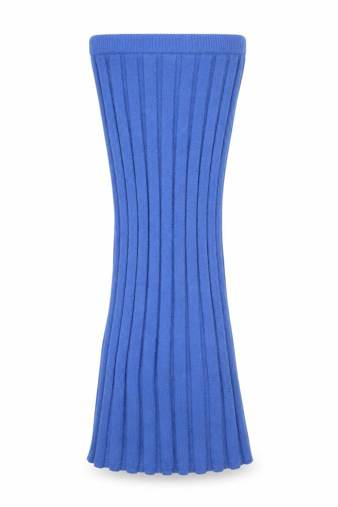 Zara Women Blue Ribbed Knit Flare Midi Skirt Size 12