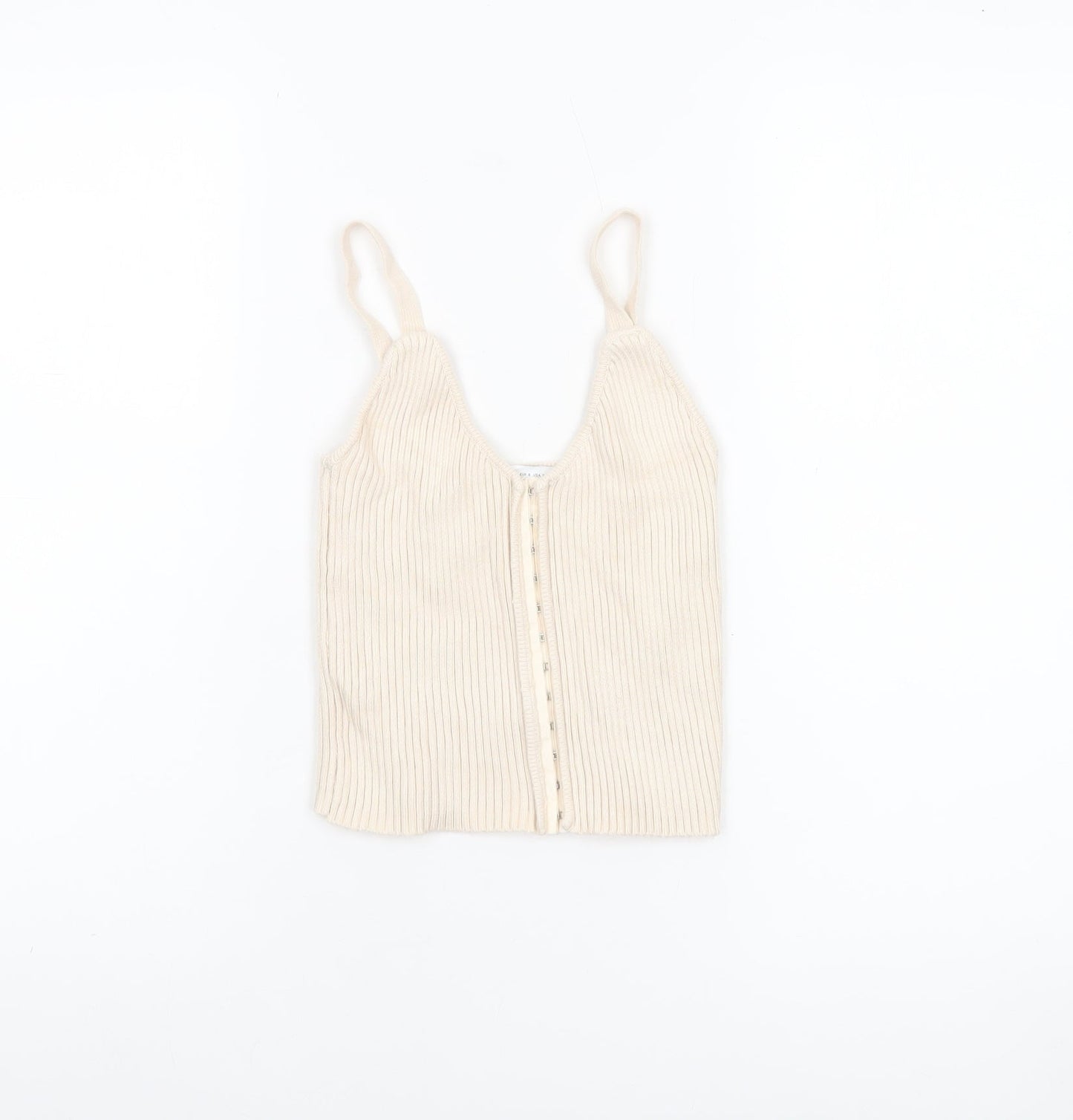 Zara Women Beige Ribbed Knit Button Camisole Tank Top Size S