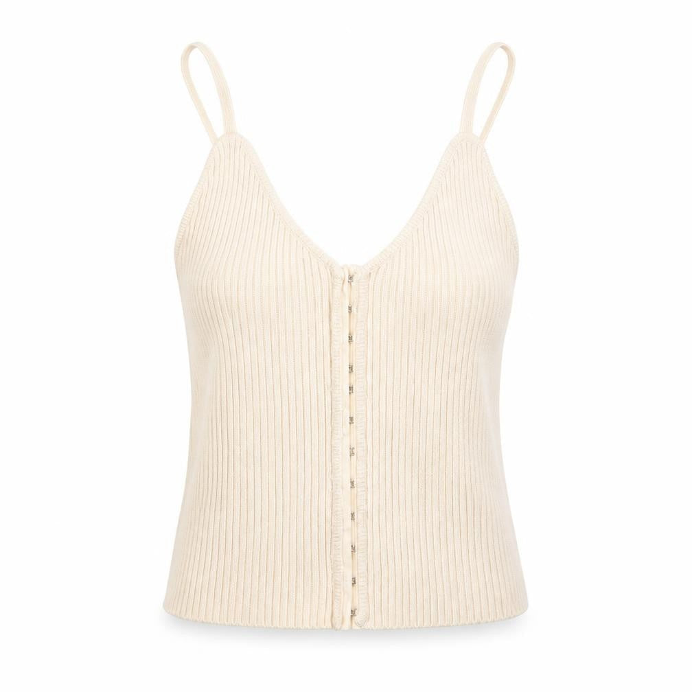 Zara Women Beige Ribbed Knit Button Camisole Tank Top Size S