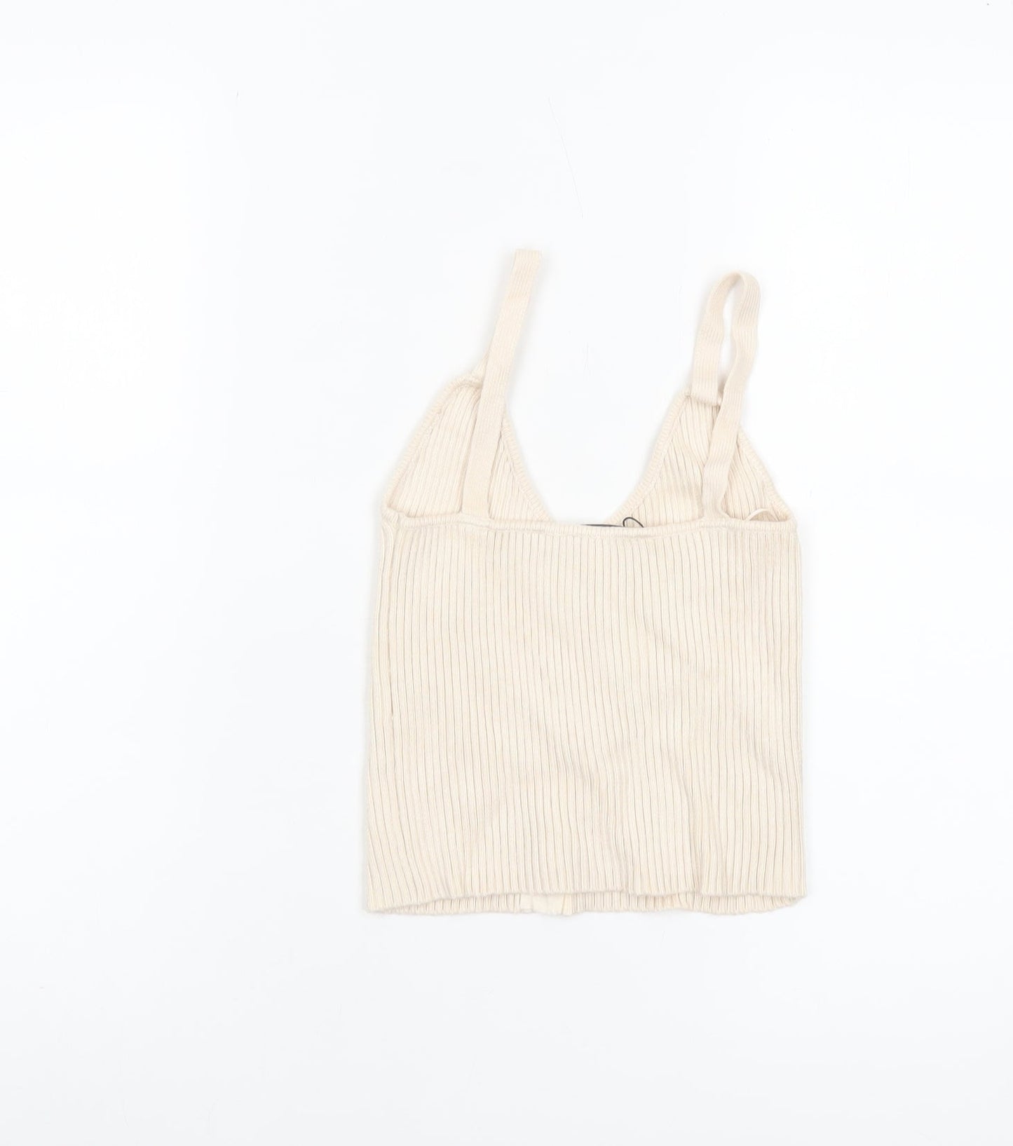 Zara Women Beige Ribbed Knit Button Camisole Tank Top Size S