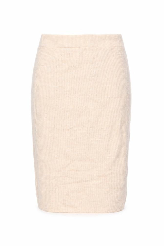 H&M MAMA Beige Knit Pencil Skirt M Maternity Stretch Wool Blend
