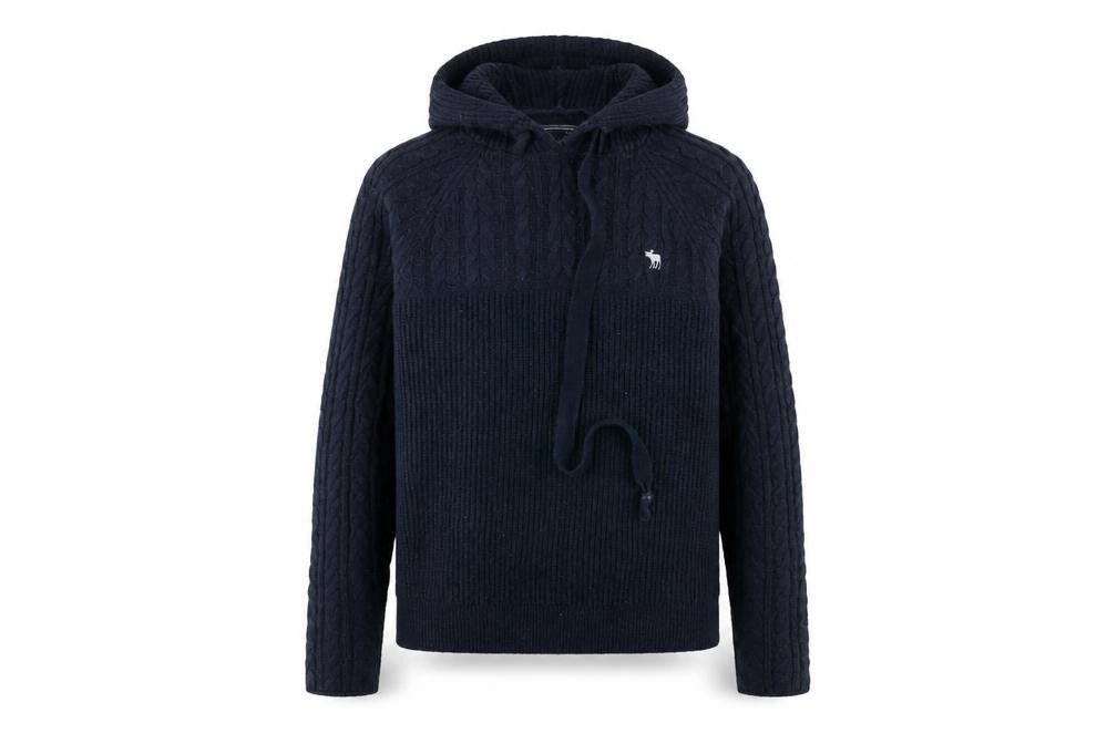 Abercrombie & Fitch Women's Black Cable-Knit Hooded Jumper Size M