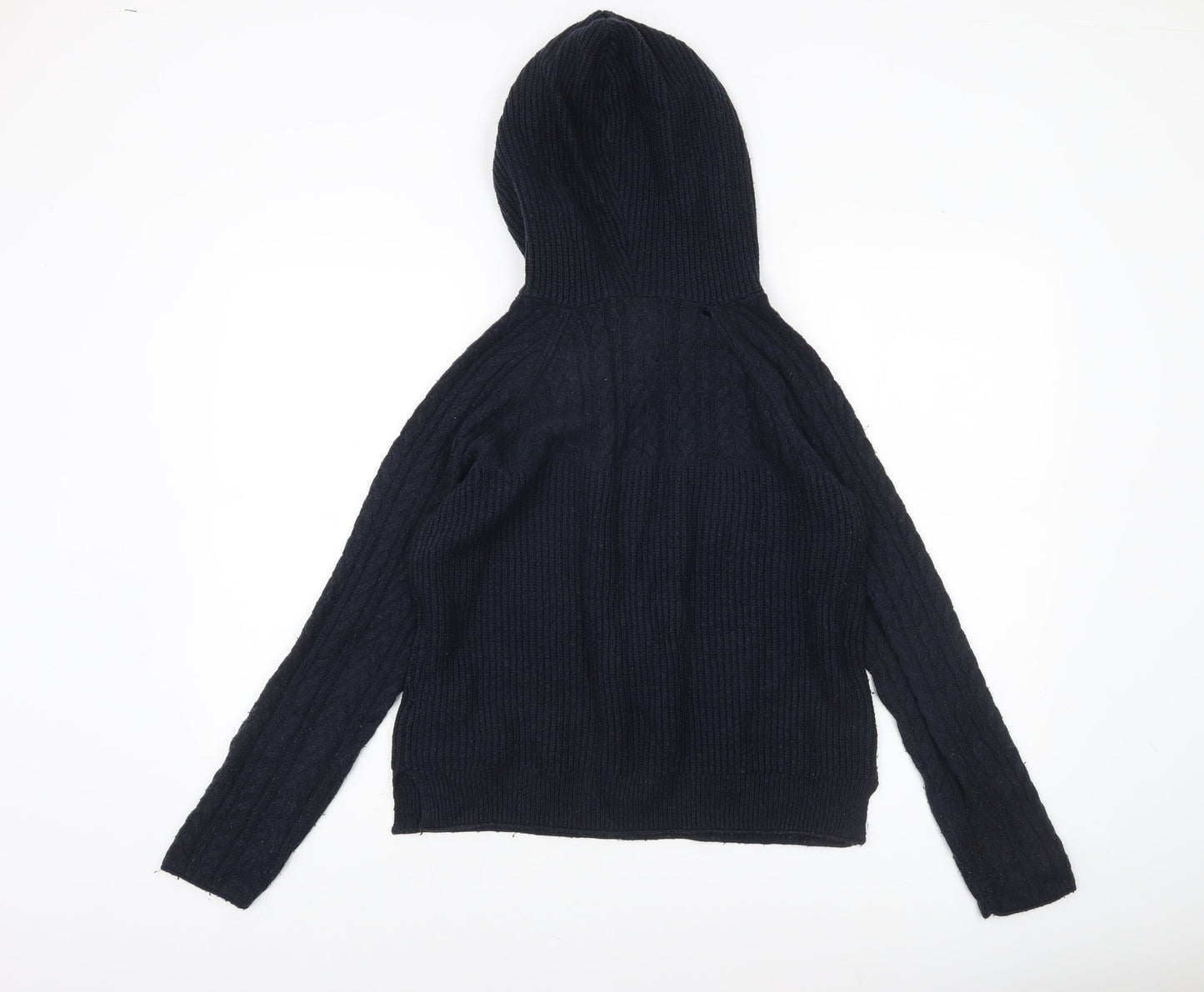 Abercrombie & Fitch Women's Black Cable-Knit Hooded Jumper Size M