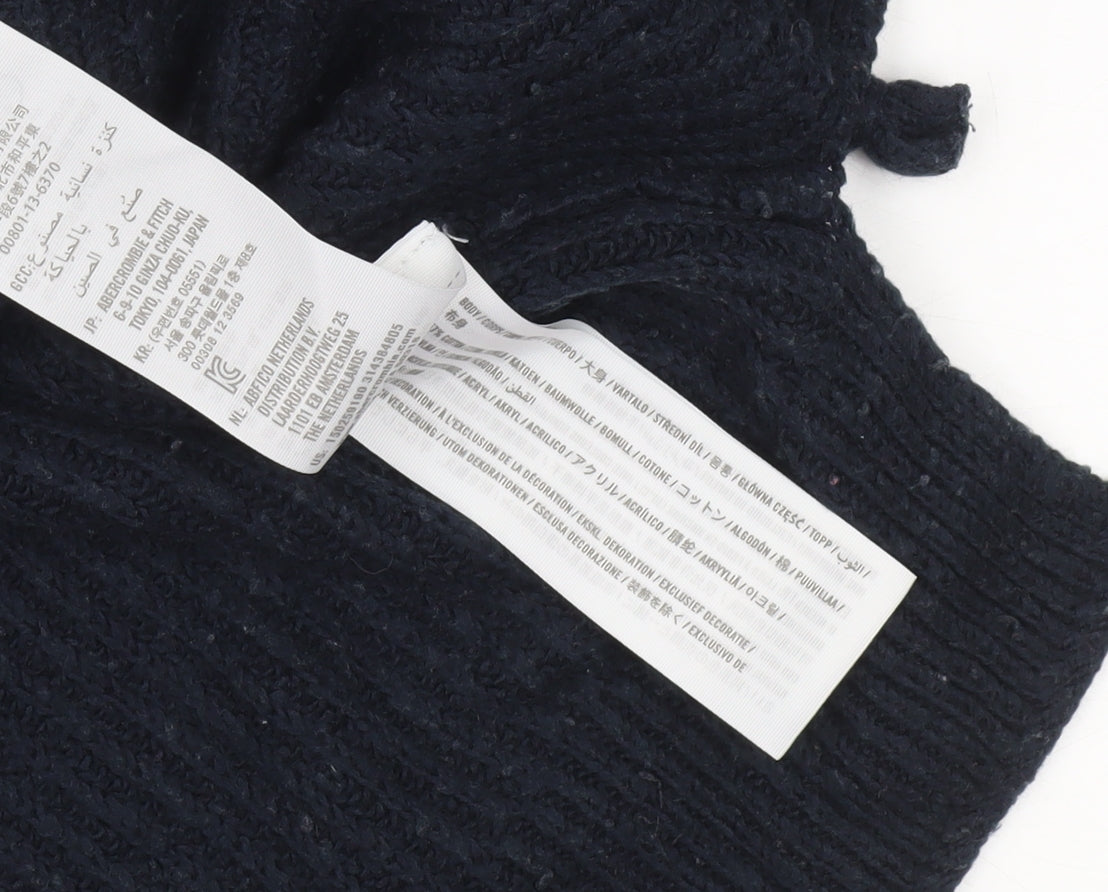 Abercrombie & Fitch Women's Black Cable-Knit Hooded Jumper Size M