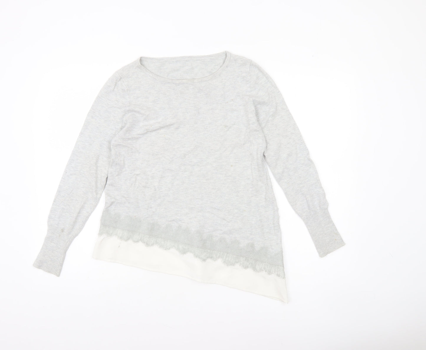 Mint Velvet Womens Grey Size 12 Round Neck Lace Trim Jumper