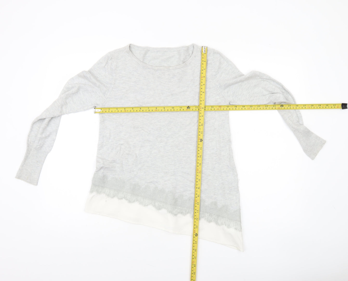 Mint Velvet Womens Grey Size 12 Round Neck Lace Trim Jumper