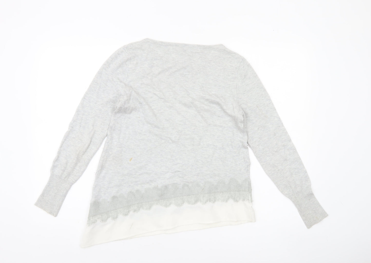Mint Velvet Womens Grey Size 12 Round Neck Lace Trim Jumper