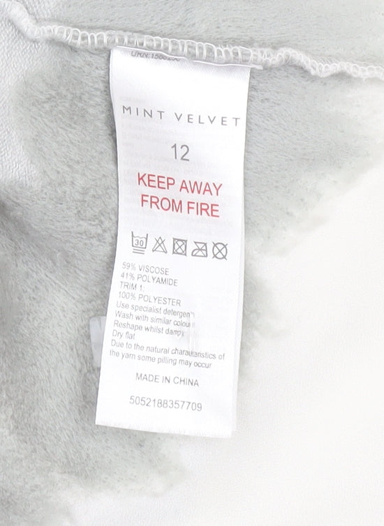 Mint Velvet Womens Grey Size 12 Round Neck Lace Trim Jumper