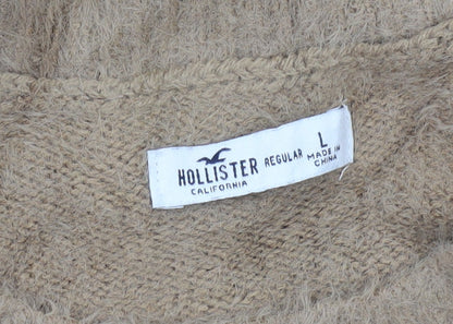Hollister Women's Beige L Crew Neck Long Sleeve Pullover Jumper