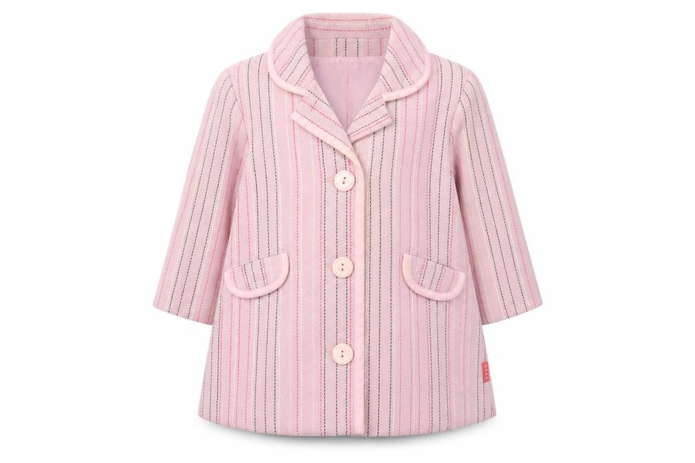 ELLE Girls Pink Striped Wool Blend Coat 12 Months Lined Button Classic Style