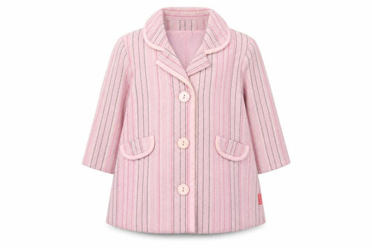 ELLE Girls Pink Striped Wool Blend Coat 12 Months Lined Button Classic Style