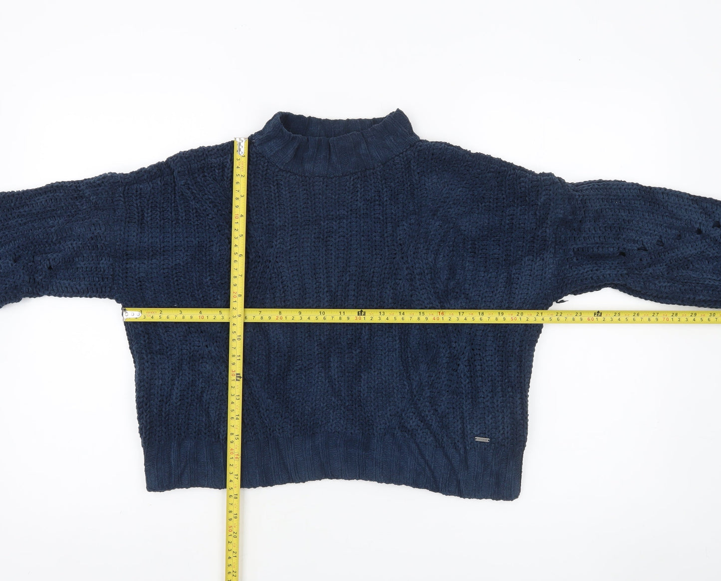 Hollister Women’s Blue Chunky-Knit Mock Neck Pullover Jumper XS