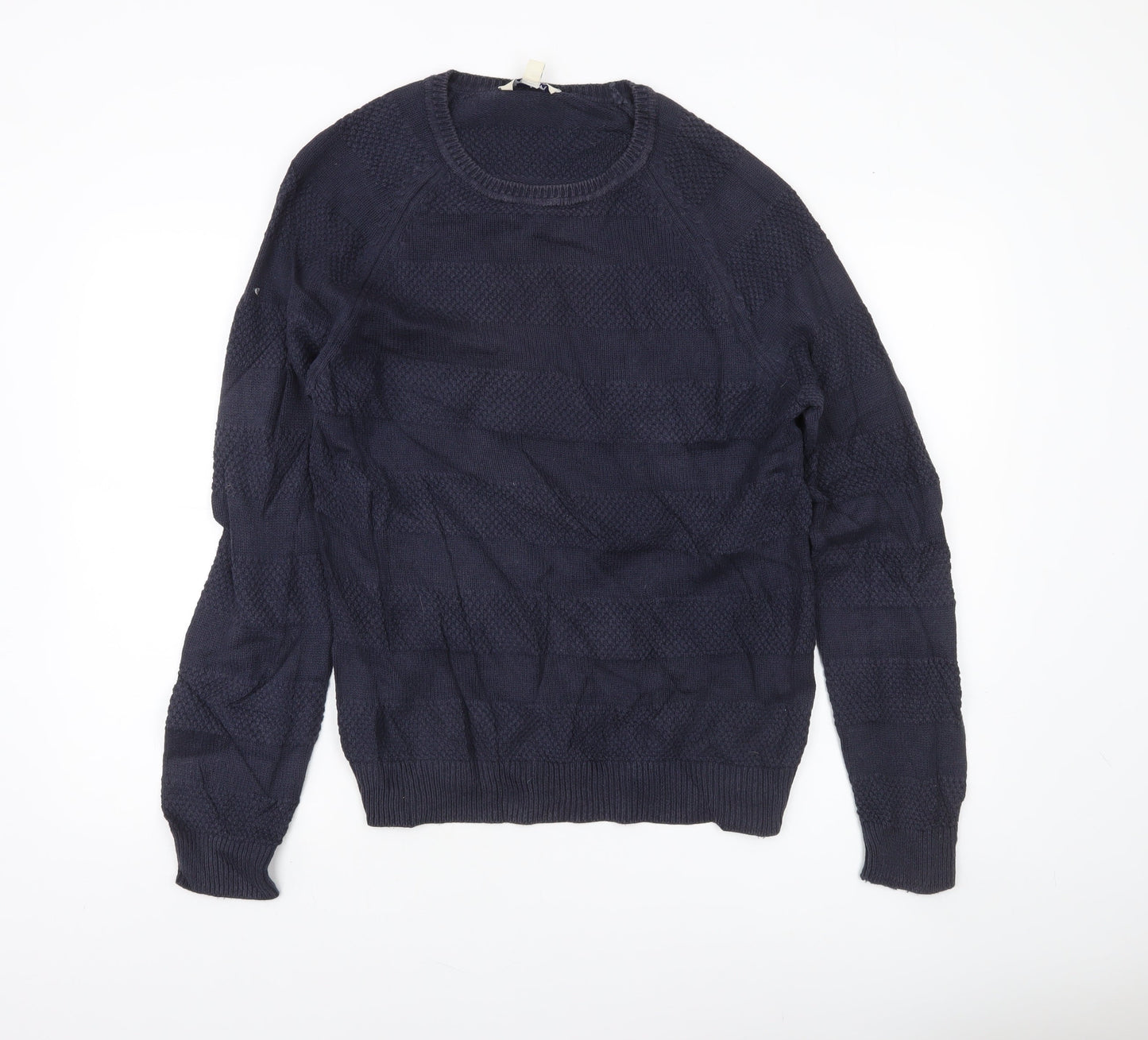 Boden Men’s Blue Cotton Crew Neck Textured Knit Jumper S