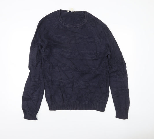 Boden Men’s Blue Cotton Crew Neck Textured Knit Jumper S