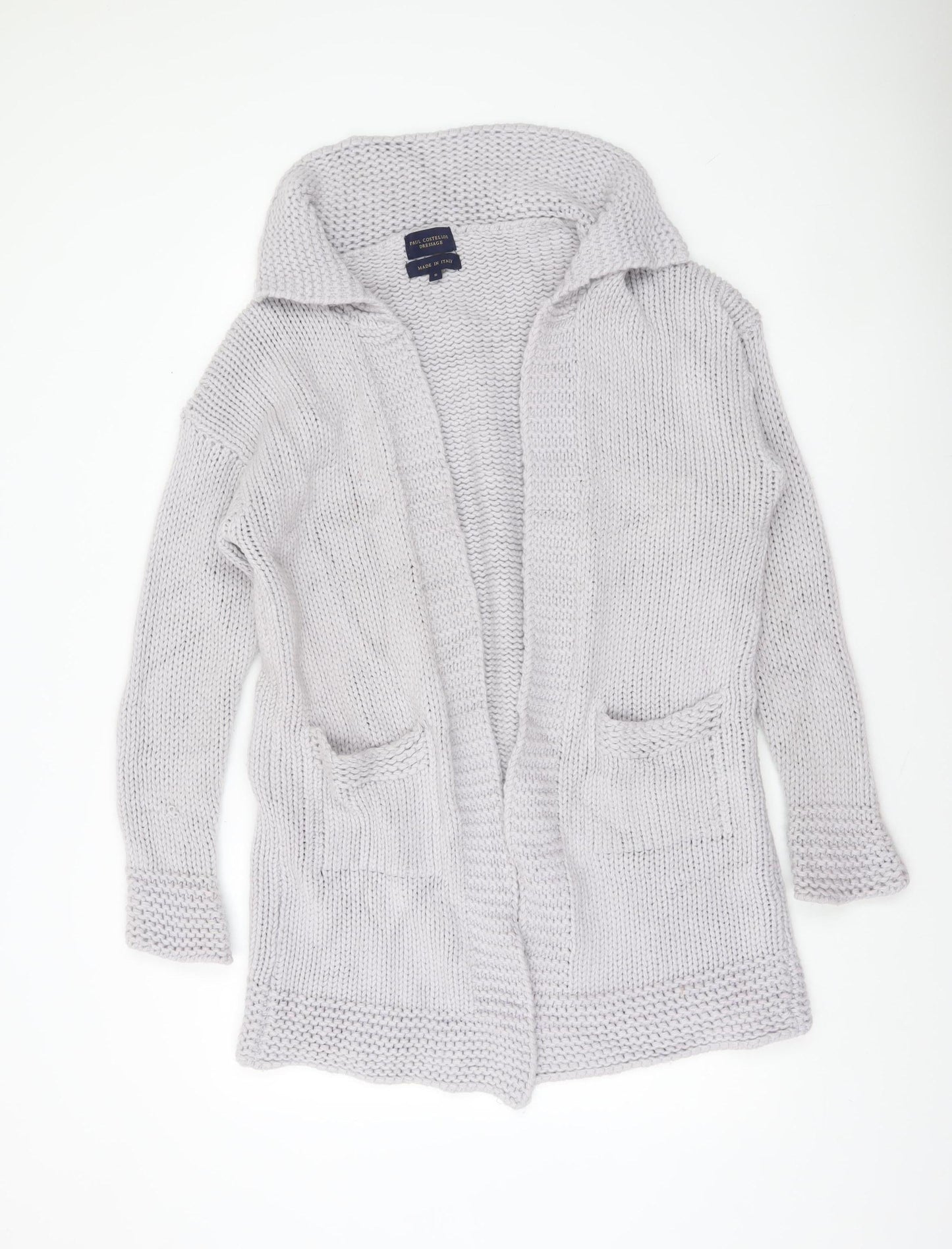 Paul Costelloe Dressage Women Grey Wool Blend Chunky Knit Cardigan S
