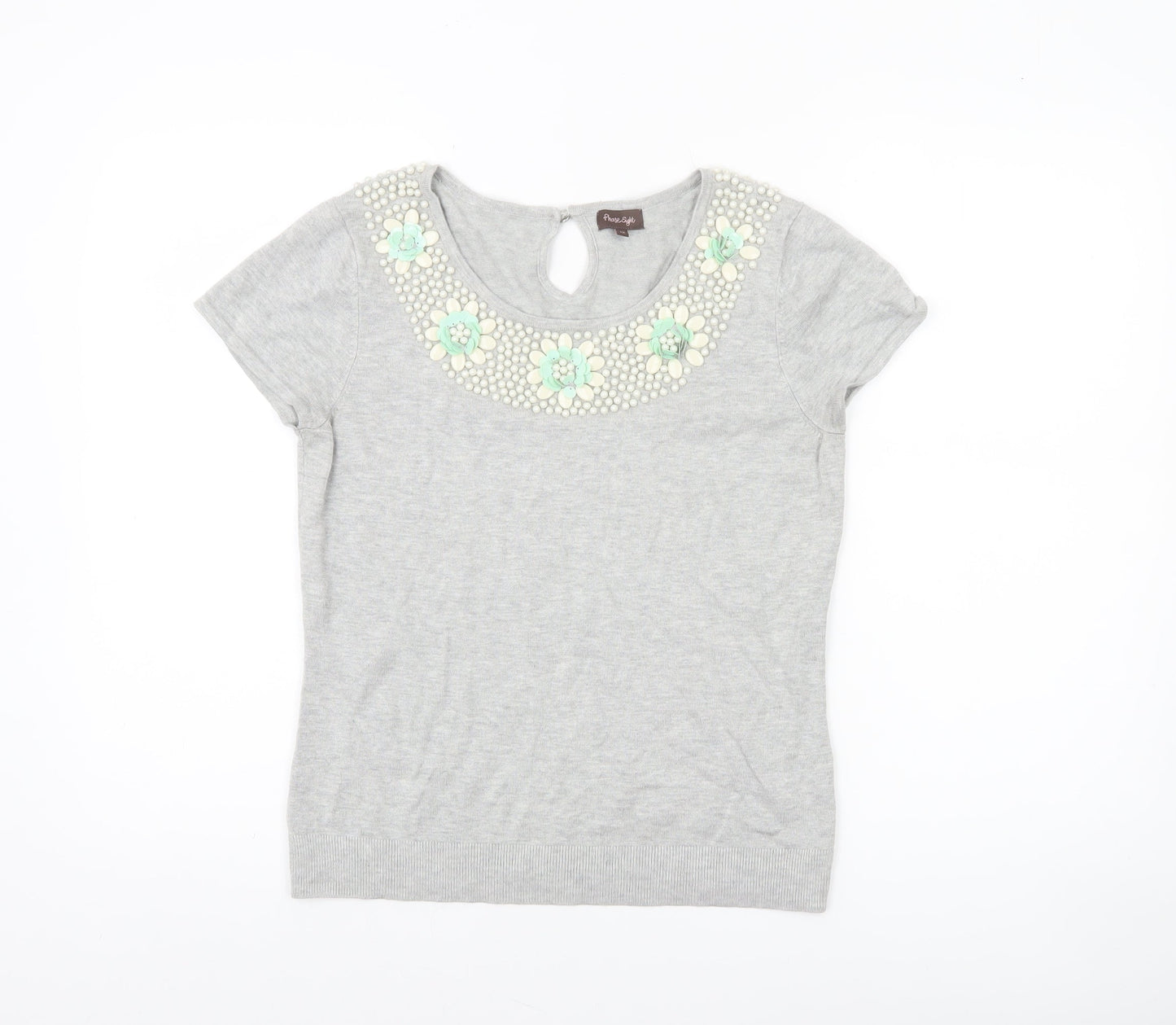 Phase Eight Women’s Grey Beaded Round Neck Short Sleeve Pullover Jumper Size 12