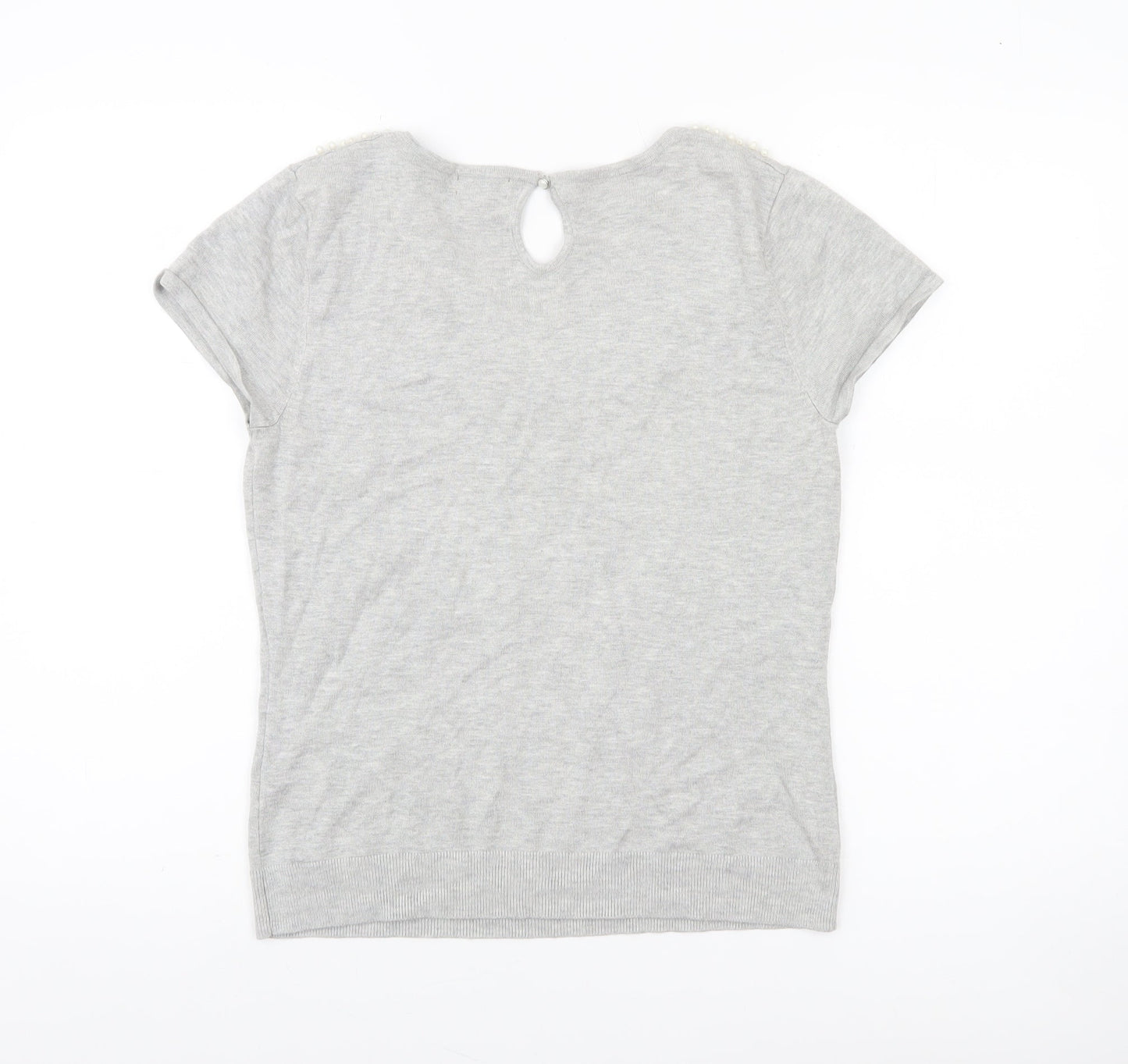 Phase Eight Women’s Grey Beaded Round Neck Short Sleeve Pullover Jumper Size 12