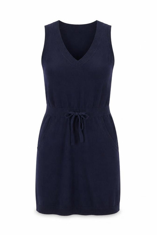Gap Womens Blue Sleeveless Knit Jumper Dress XL V-Neck Belted