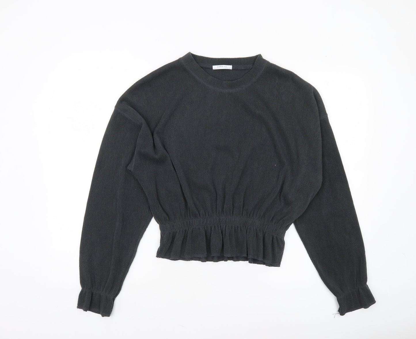 Zara Women Black Cropped Knit Blouse Size 12 Long Sleeve