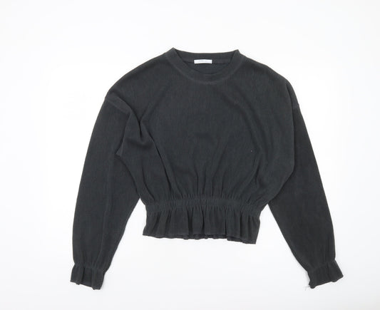 Zara Women Black Cropped Knit Blouse Size 12 Long Sleeve