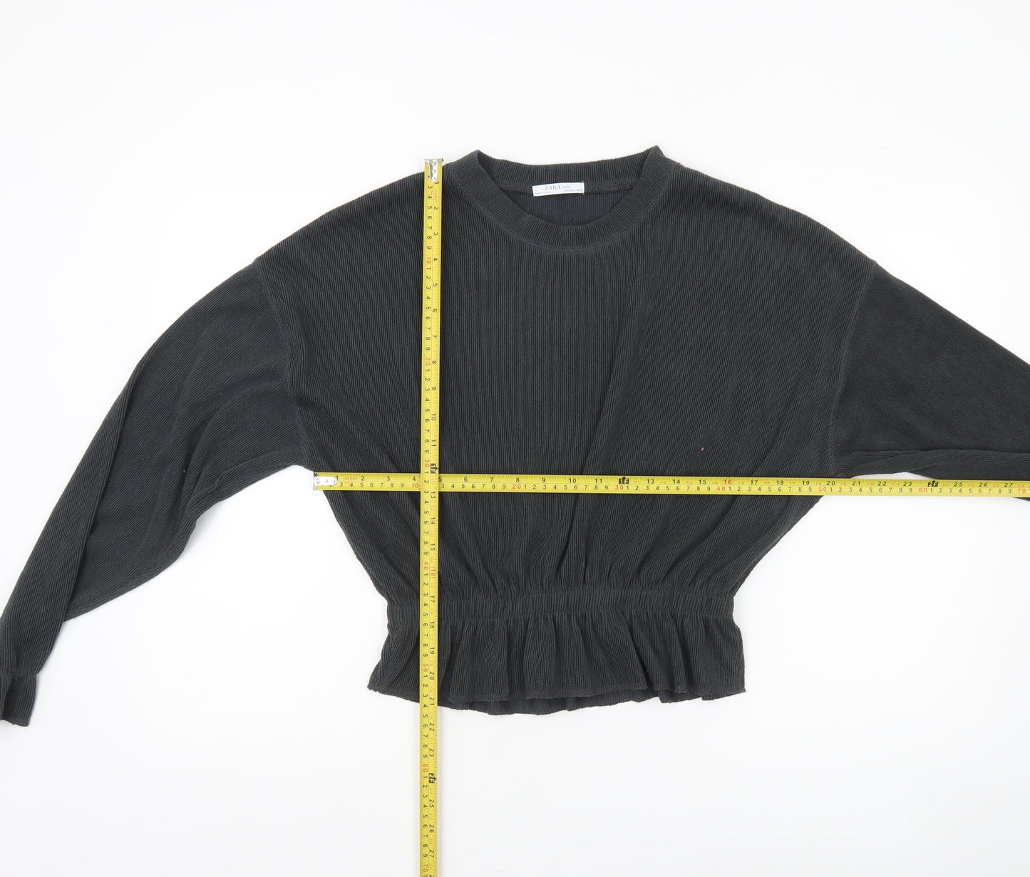 Zara Women Black Cropped Knit Blouse Size 12 Long Sleeve
