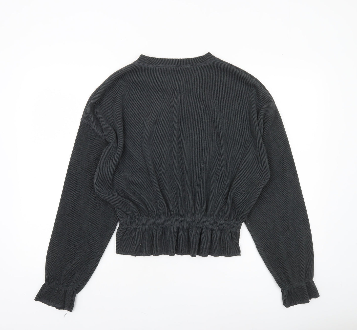 Zara Women Black Cropped Knit Blouse Size 12 Long Sleeve