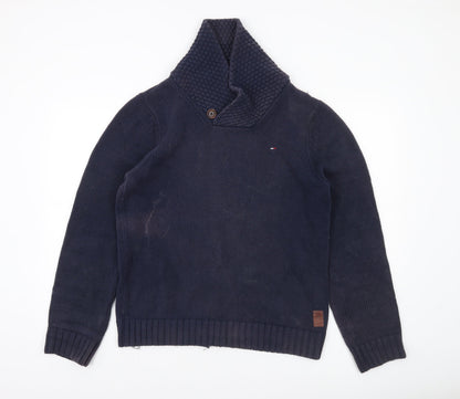 Hilfiger Denim Men's Blue Cotton Shawl Collar Pullover Jumper M
